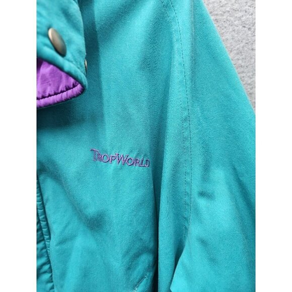 TropWorld Womens Teal Jacket With Purple Accents Snap Buttons & Elastic Hem Ligh - Picture 2 of 3